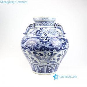RZNI04 Ming Dynasty reproduction antique dragon phoenix Chinese totem porcelain vase