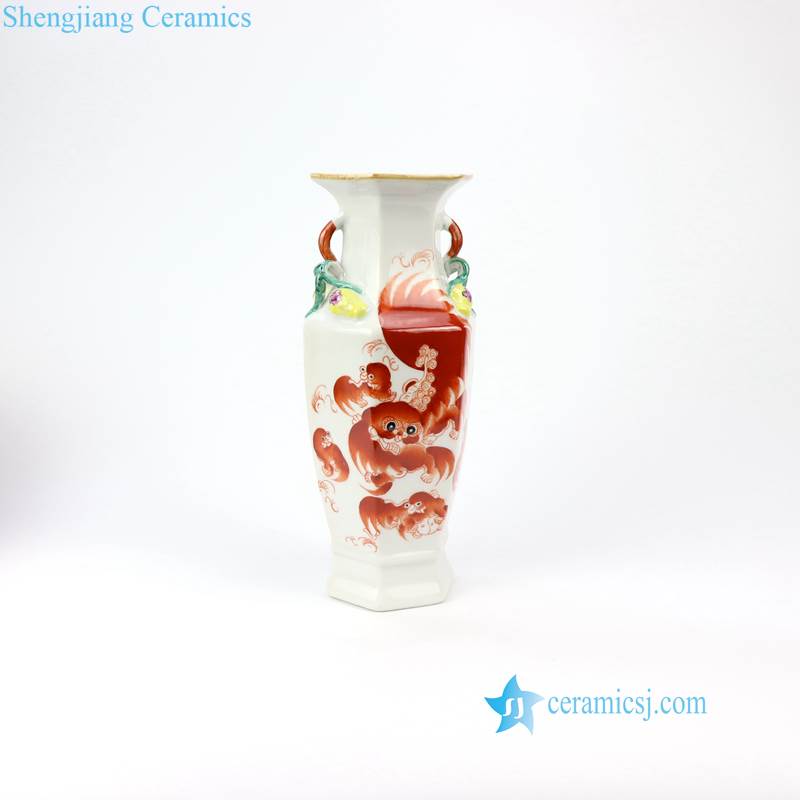 RZIH06  Colorful red lion ceramic religious vase
