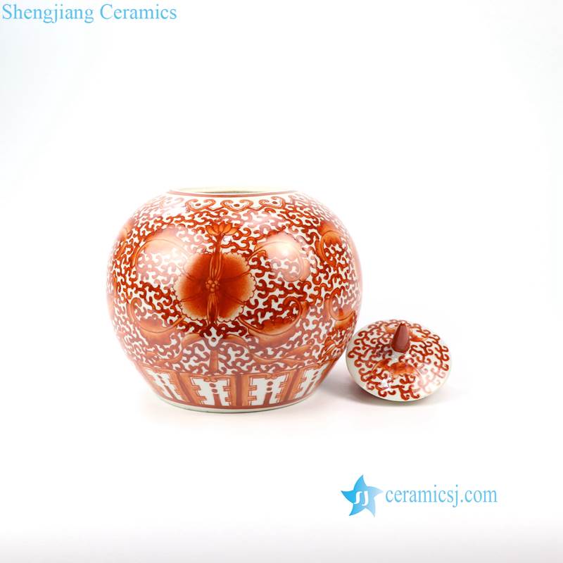 Red pigment lotus ceramic jar