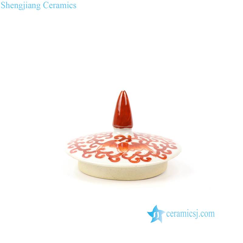 Red pigment lotus ceramic jar