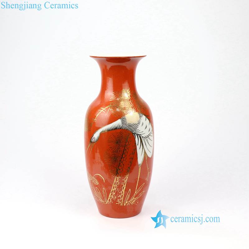 red crane porcelain vase