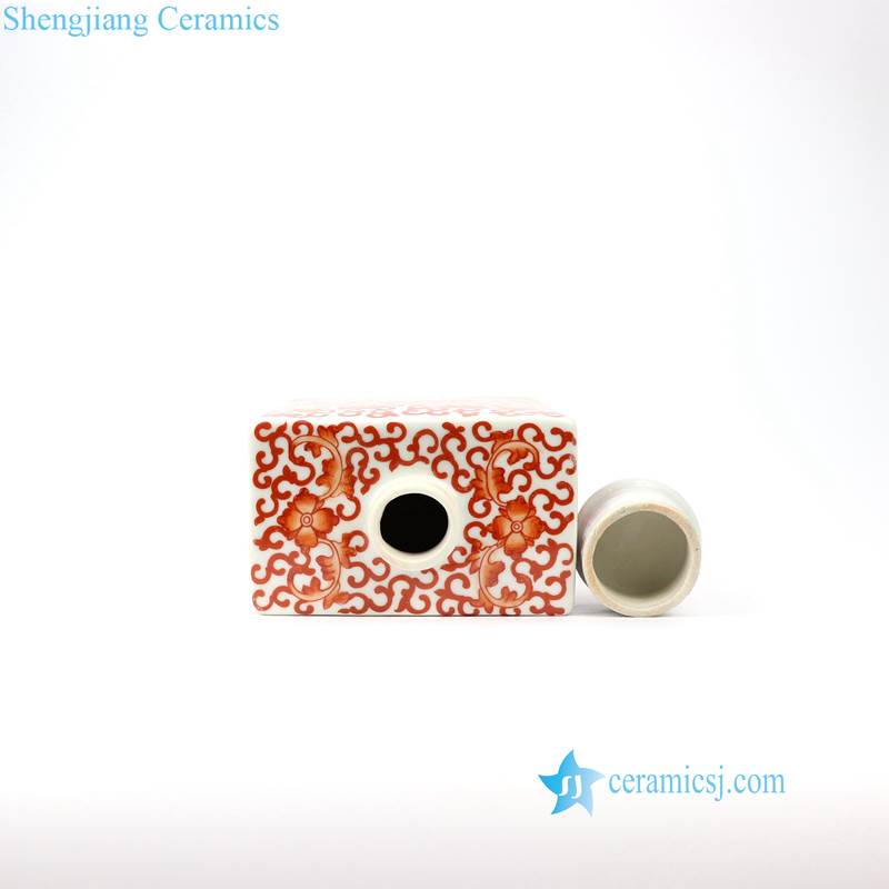RZIH15   Red curling leaf ceramic material square box jar