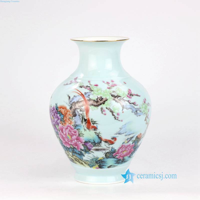 round body bird ceramic vase