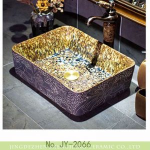 SJJY-1066-9 Mixed style amber color inside carved lotus outside porcelain sink