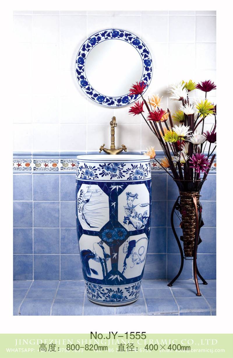blue and white pedestal bowl