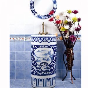 SJJY-1556-70 Landscape blue and white pedestal sink