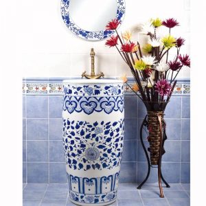 SJJY-1558-70 China traditional hand painted blue floral pedestal sink
