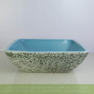 sjbyl-6131 Green granite surface ocean blue inside design ceramic rectangular sink