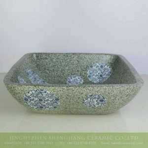 sjbyl-6132 Blue and white dot square green ceramic basin