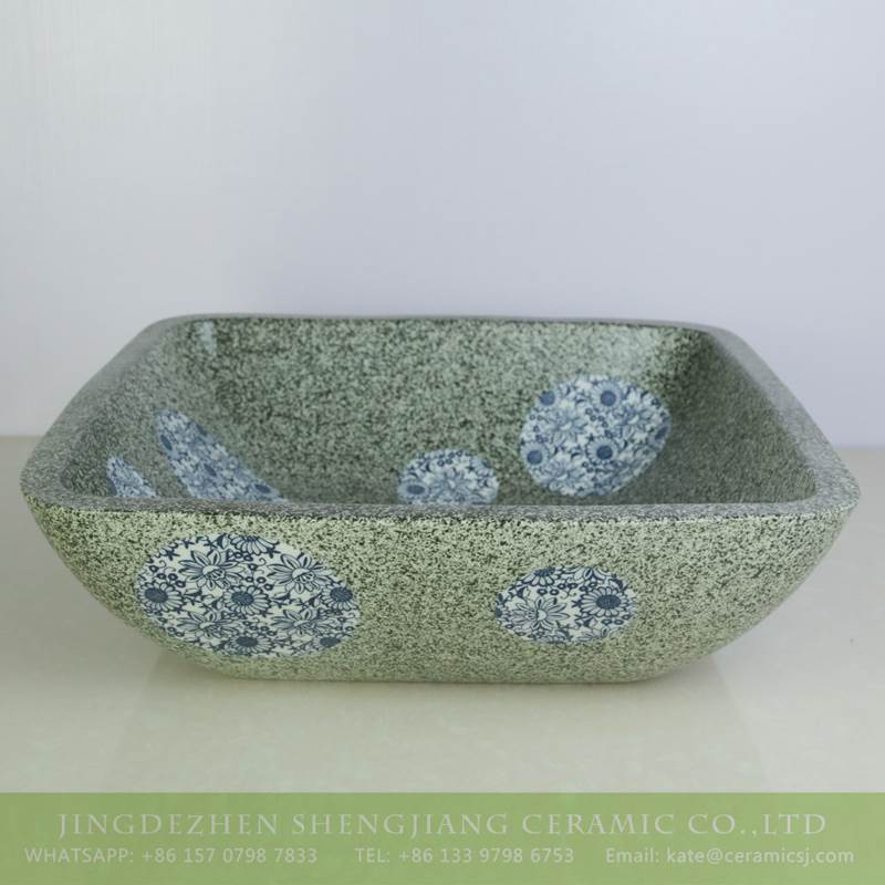 sjbyl-6132    Blue and white dot square green ceramic basin