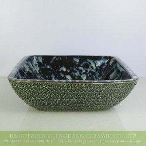 sjbyl-6134 Green surface black inside with white spray ceramic square sink