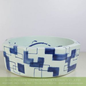 sjbyl-6149 Blue and white geometry pattern ceramic eight sides counter top bowl