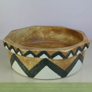 sjbyl-6150 Egypt style octangular brown ceramic basin