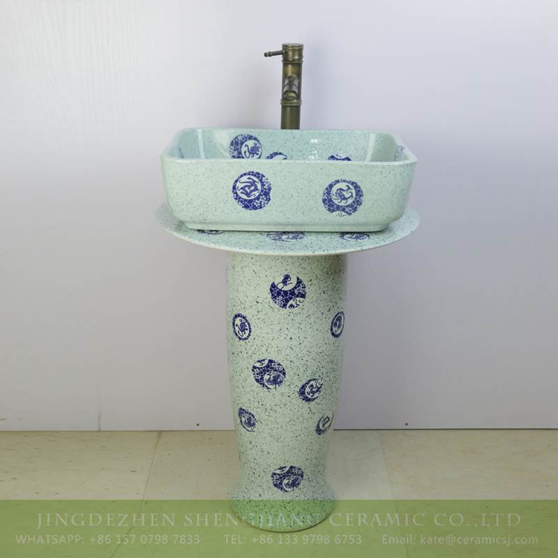 light green color blue dot porcelain pedestal sink