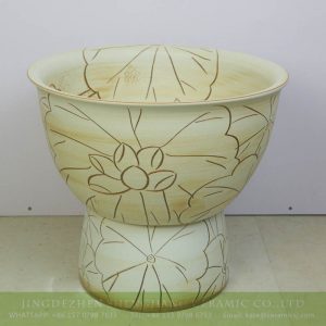 sjbyl-6318 China lotus design yellow stunted ceramic sink