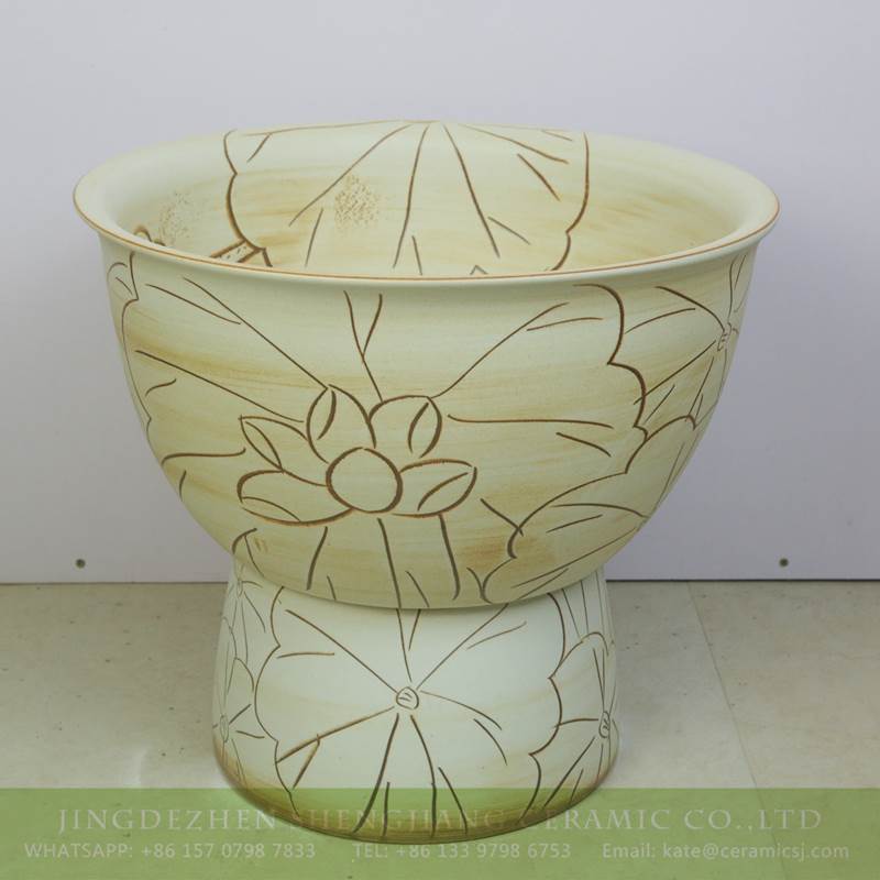 lotus design yellow ceramic sink