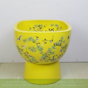 sjbyl-6320 China royal yellow bird flower porcelain mop sink for hotel