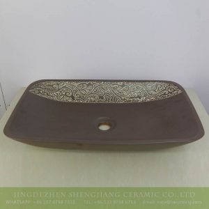 sjbyl-9001 Hand carved floral pattern chocolate design shallow rectangular ceramic basin