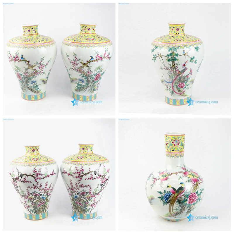bird flower branche porcelain vase