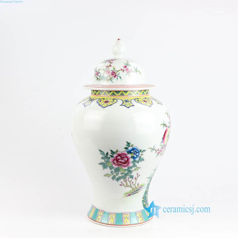RZLS05 Hand painted ancient China style peacock peach pattern Jingdezhen artisan drawing cermaic jar