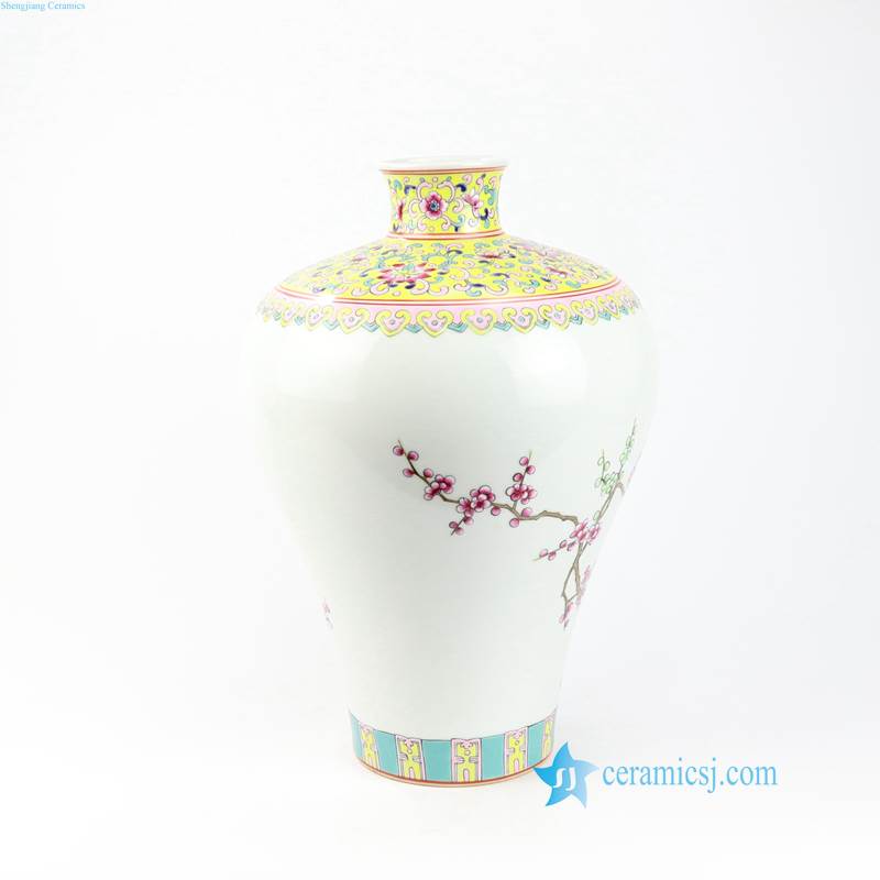 RZLS03678 Famille rose royal yellow bird flower branche porcelain vase
