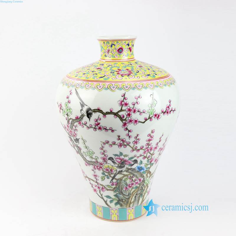 RZLS03678 Famille rose royal yellow bird flower branche porcelain vase