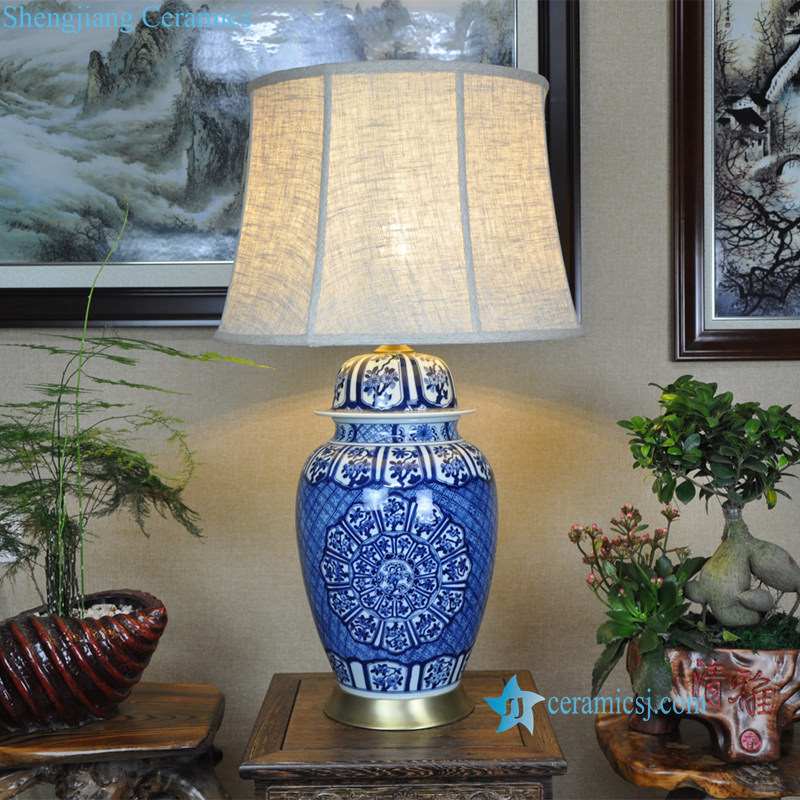 blue and white ceramic lamp