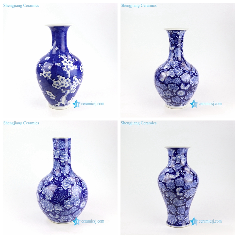 blue background floral porcelain vase