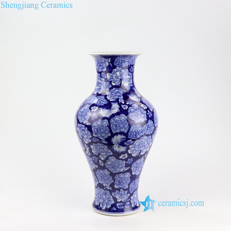 blue background floral porcelain vase