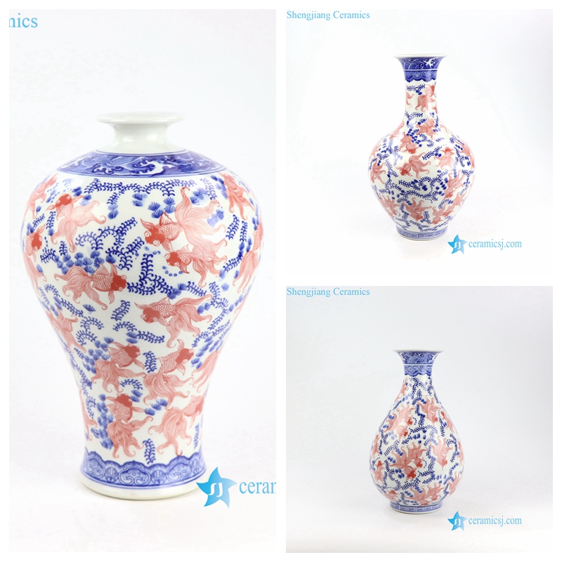 blue red white floral porcelain vase