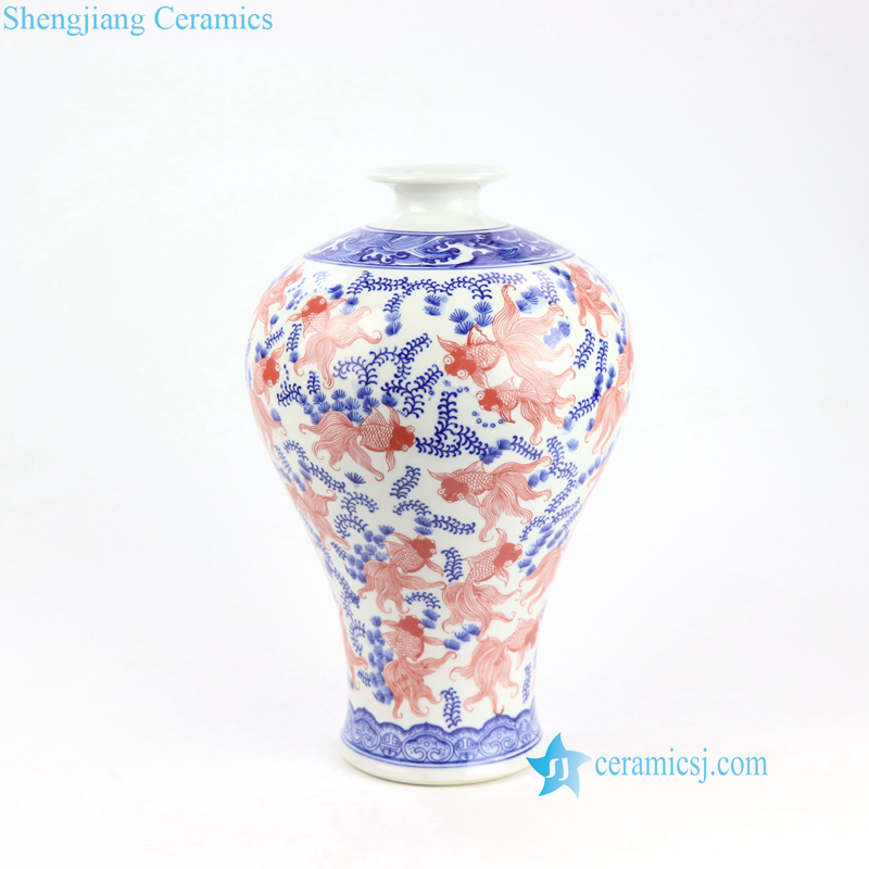 blue red white floral porcelain vase