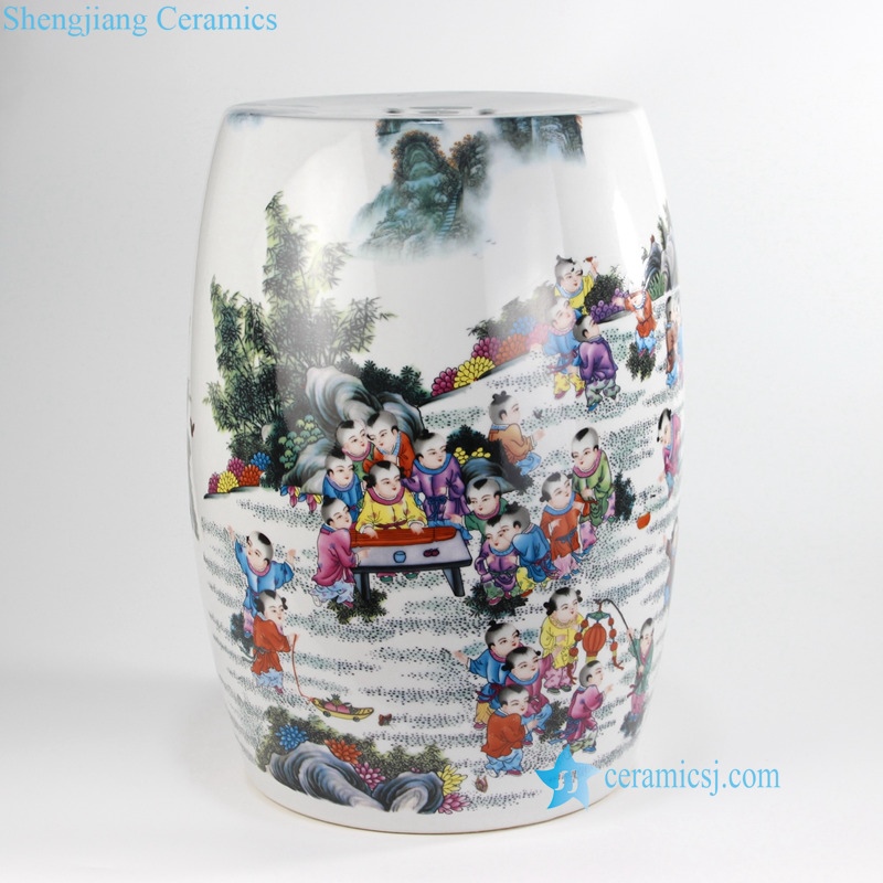 RYIR133-A-H  China style peony kid landscape porcelain garden stool