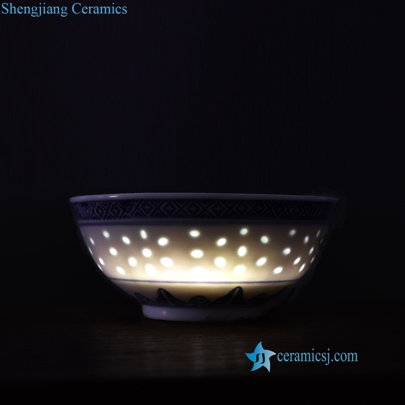 RZKG01  Rice hole blue dragon pattern Old Jingdezhen set of 8 ceramic bowls