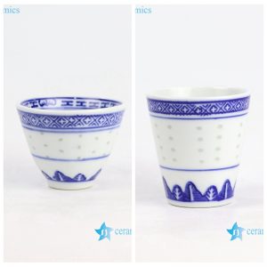 RZKG034 Transparent rice pattern blue and white wine porcelain cup