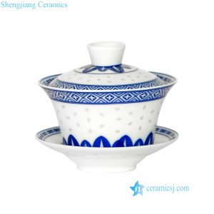 RYYY38-L Transparent rice hole design blue and white ceramic gaiwan