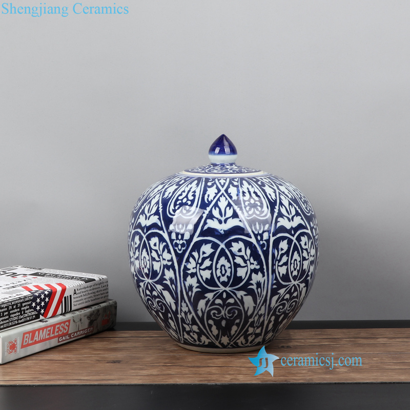 RYZS56-ABC     Blue and white hand painted Monaco style floral ceramic vase