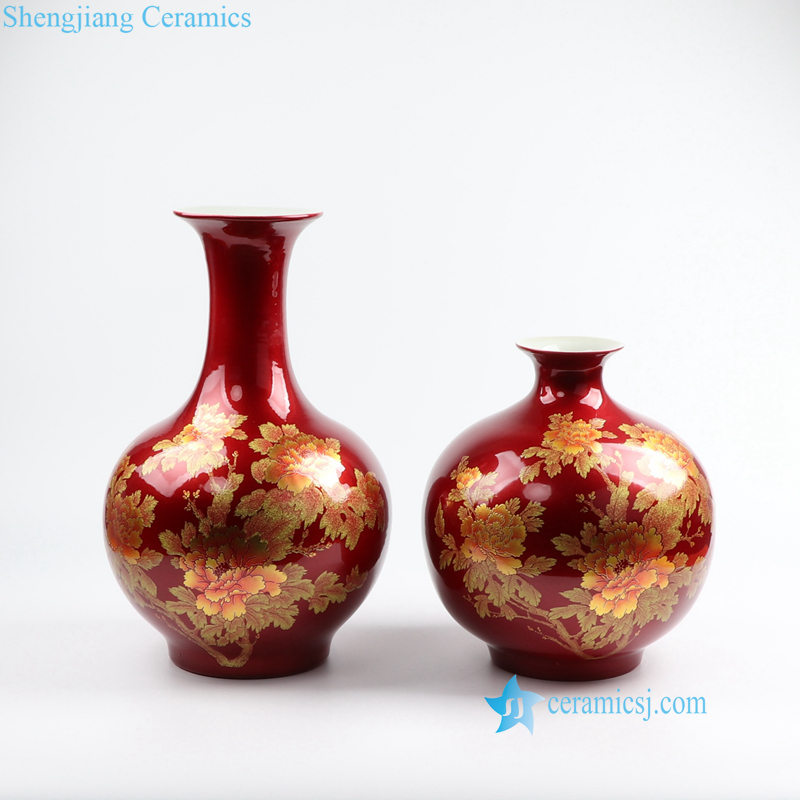 crystal glaze gold peony porcelain vase