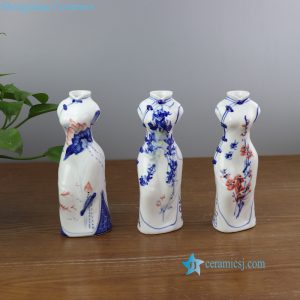 RYBZ165 Blue and white hand painted floral China lady body shape ceramic vase