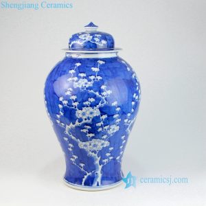 RYLU159 Round shoulder blue background white cherry blossom ceramic jar