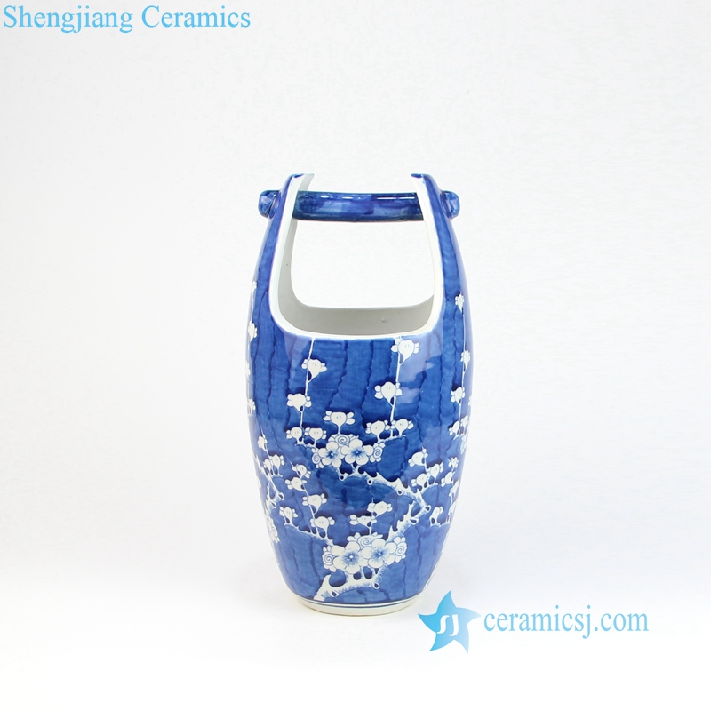 blue ceramic basket vase