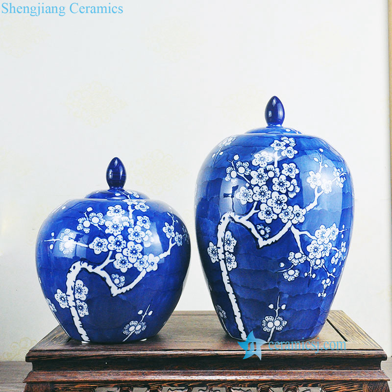 blue background floral ceramic jar