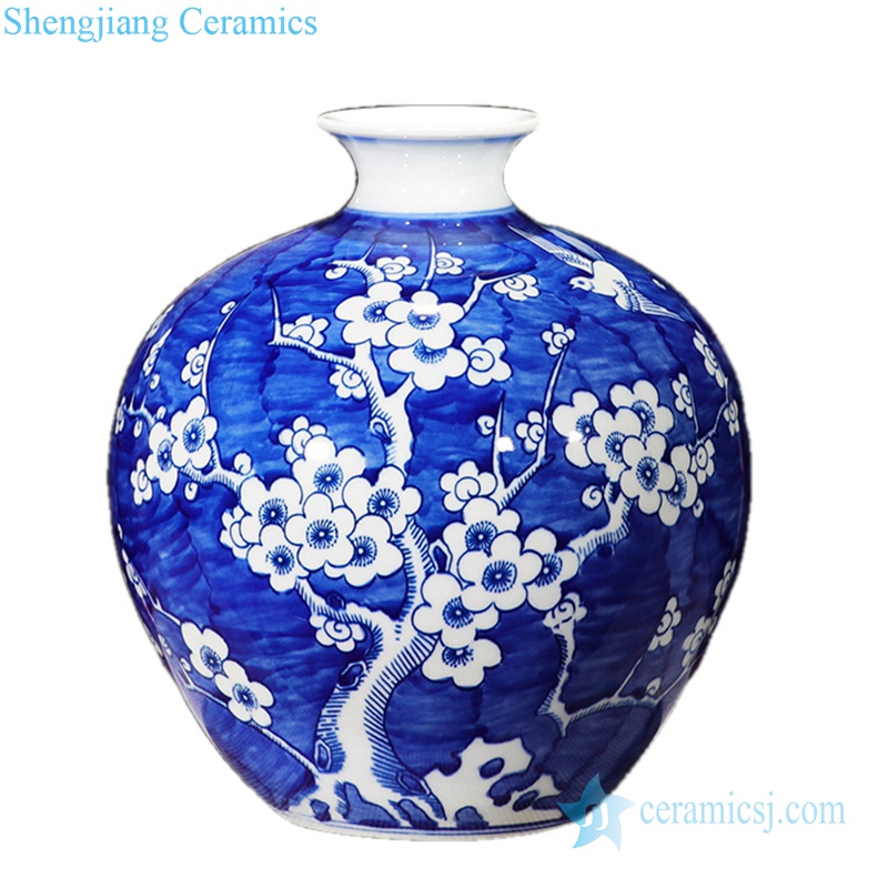 round body plum blossom pattern ceramic vase in Jingdezhen