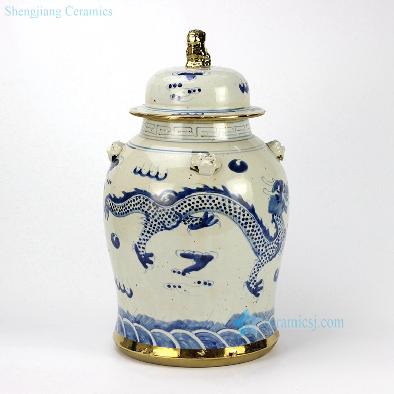 golden line ceramic dragon jar