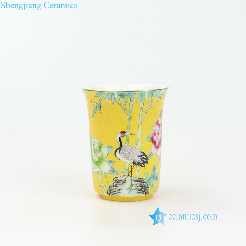 crane bamboo peony porcelain tea cup