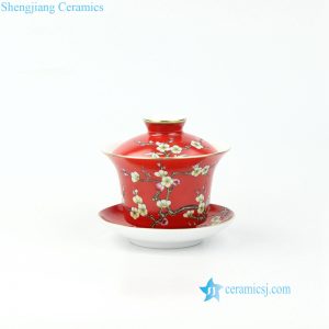 RZOU03 Hand craft needle painting red flower ceramic gaiwan