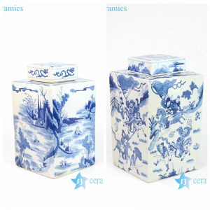 RYQQ10-C/D Shengjiang company handmade blue and white square porcelain jar