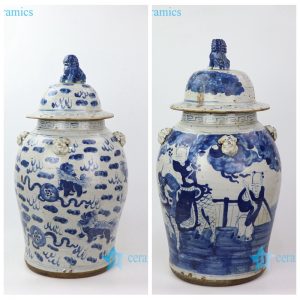 RZEY13-A/B China ancient style blue and white dragon and character pattern porcelain jar