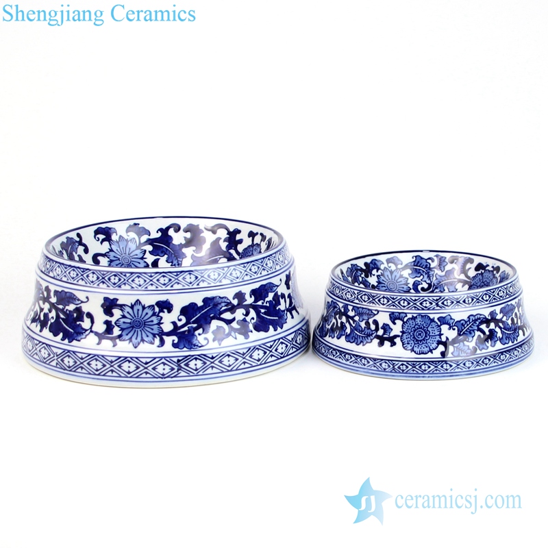 RYPU53 Blue and white floral ceramic pet food bowl Jingdezhen Shengjiang Ceramic Co., Ltd