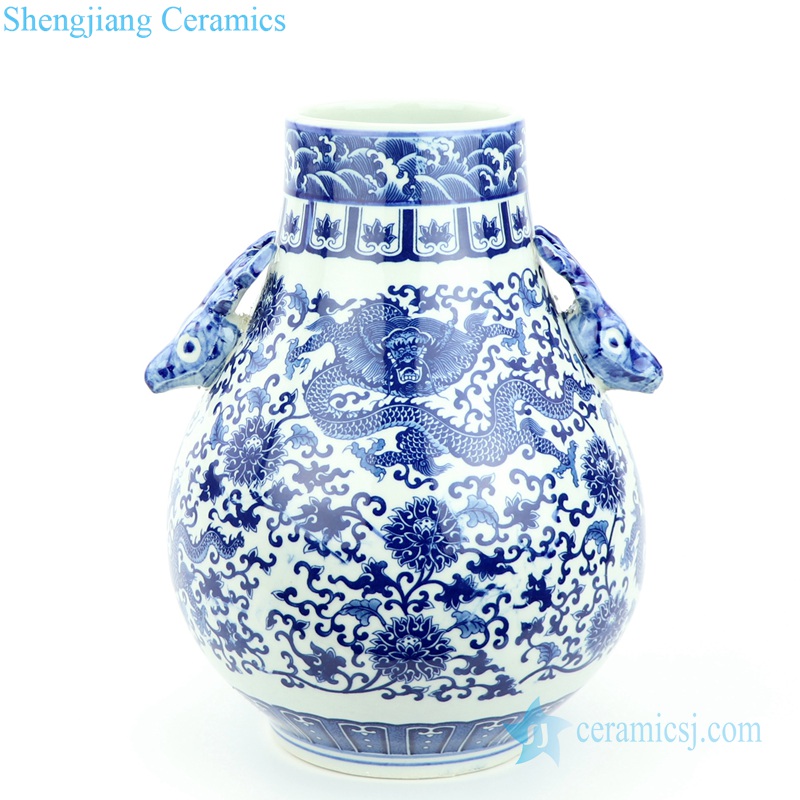 dragon flying among flower porcelain vase
