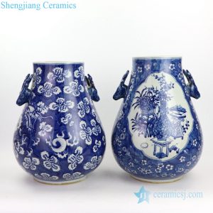 RYWD31-A/B Goat handle blue background white vase dragon pattern ceramic masterpiece vase